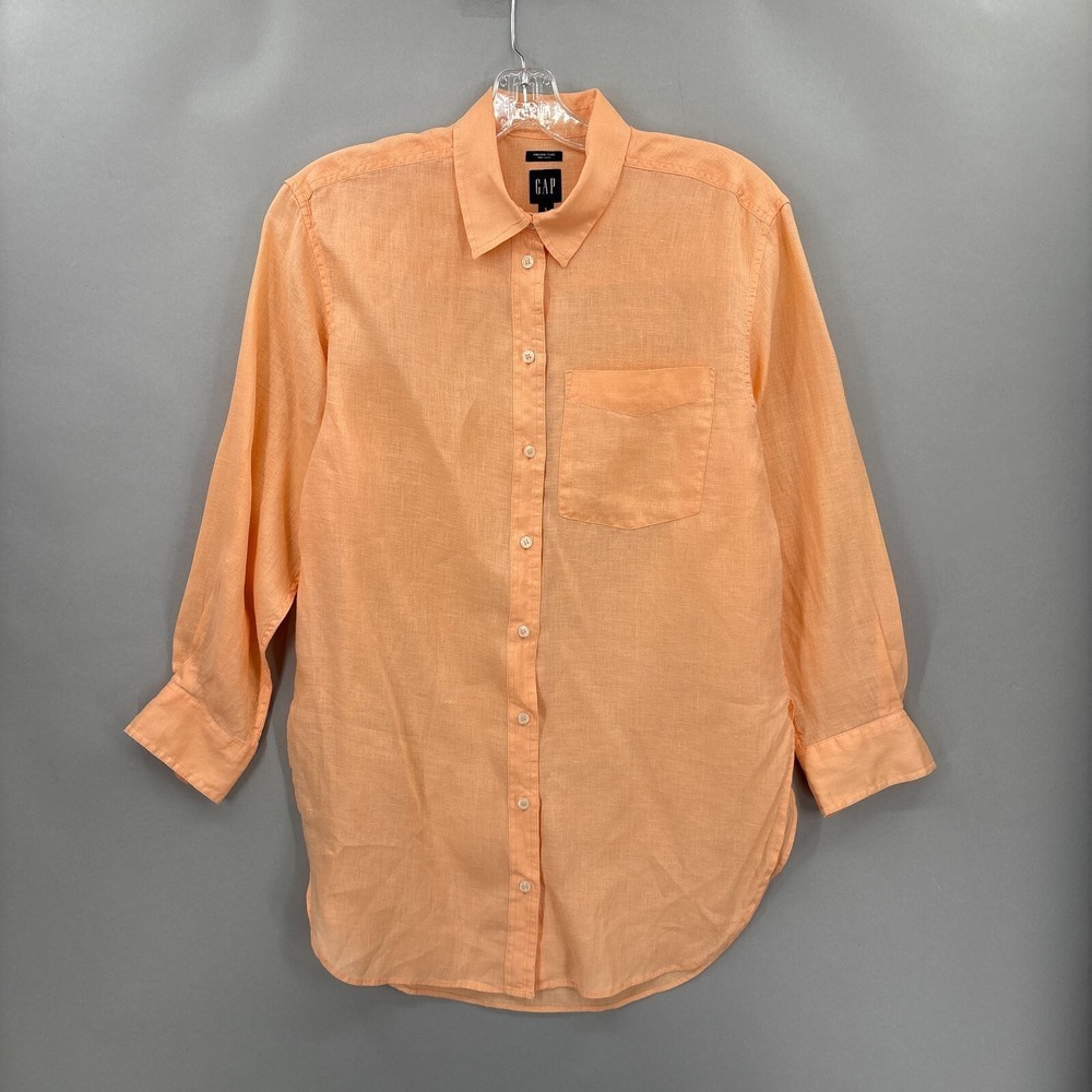 GAP Tunic Womens Small 100% Linen Weekend Button Up Shirt Orange Summer Relaxed